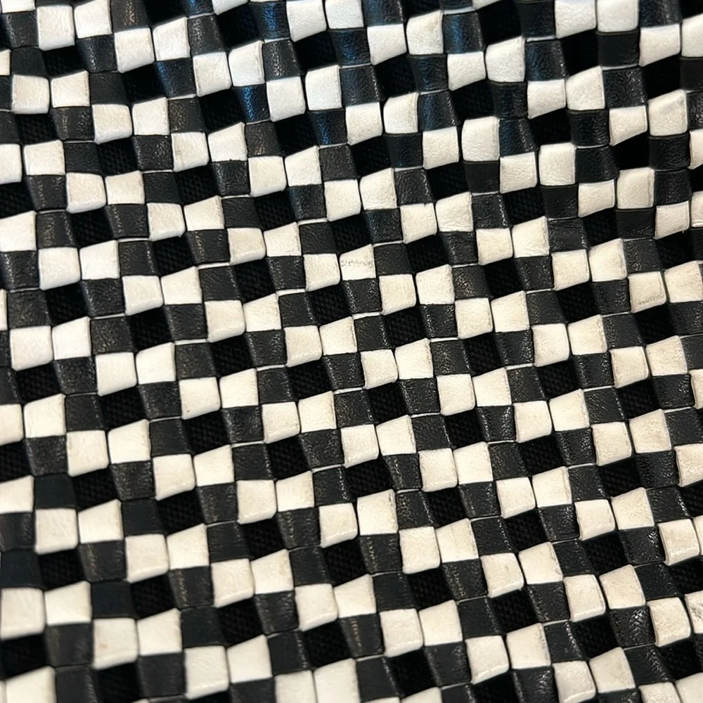 Tory Burch Erica Black/White Leather Woven Large Tote